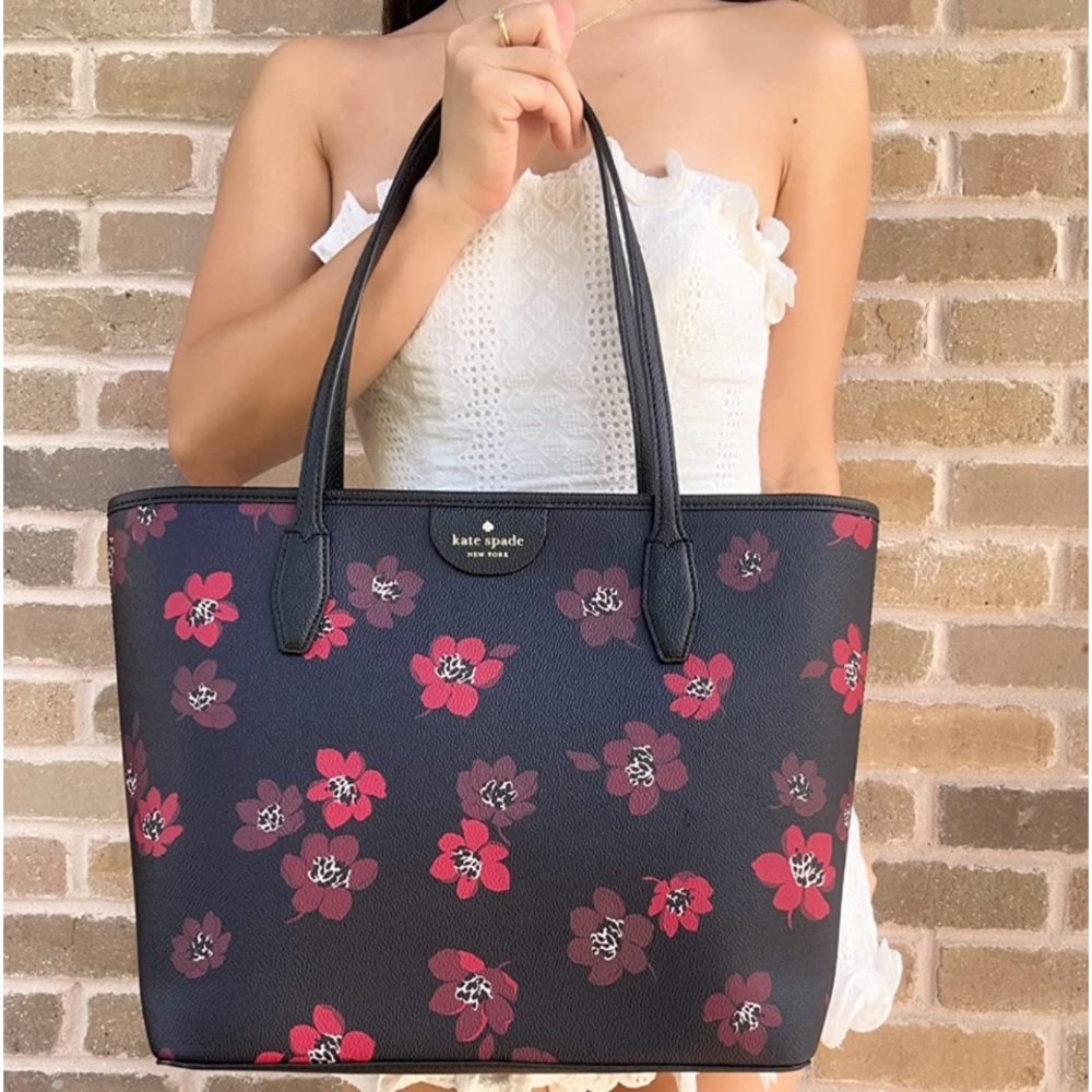NWT New Kate Spade New York Black Dancing Bloom Lori Tote